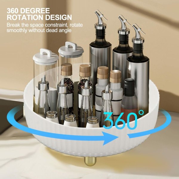 360 graders roterande förvaringsställ förvaringsställ Rund kosmetisk kryddhylla Skivspelare för köksskåp skafferi Stor vit