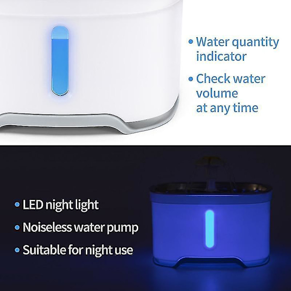 2,4 l automatisk husdjursfontän för katt med LED-belysning, elektrisk USB-hund, katt, automatisk matare skål husdjur