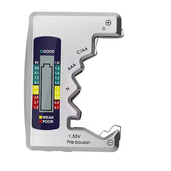 V 1.5V LCD Digital Batteritest CDN Knappcell Kapacitetsindikator Detektor Monitor Diagnostikverktyg Silver