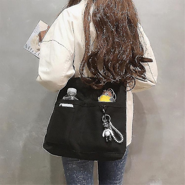Canvasväska Dam Messenger Bag Litterär Canvasväska Dam Axelväska Student Klassväska (vit)