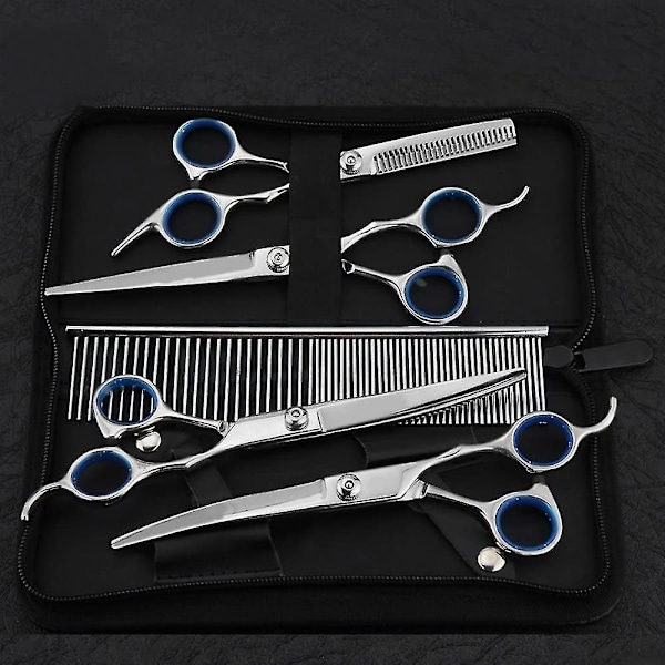 Hundkopp päls sax för hund katt 5-i-1 skarp böjd sax set hund grooming set för ansikte, kropp, e