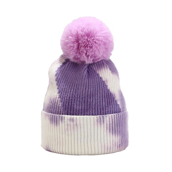 Gradientti Neulohattu Ei-Nukkaava Pidä Lämpöä Eloisa Väri Tie-Dye Neulohattu Miehille（Violetti）