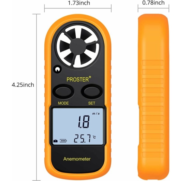 LCD digital vindmätare, vindhastighetsmätare, luftflödeshastighetsmätare, bakgrundsbelyst termometer