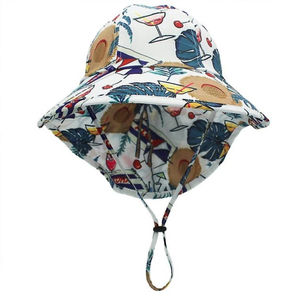 Sea World mønster solhatt for barn, nakkebeskyttelse solhatt, super solbeskyttelse Upf 50+, capstørrelse 51-54cm (hvit + kokosnøtttre)