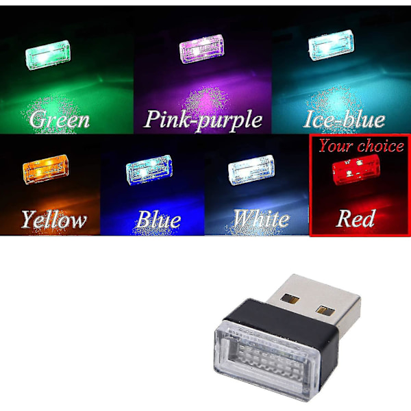 2 kpl punainen yleinen Mini USB LED auton sisätilan tunnelmavalot auton tavaratilan tunnelmavaloihin, punainen