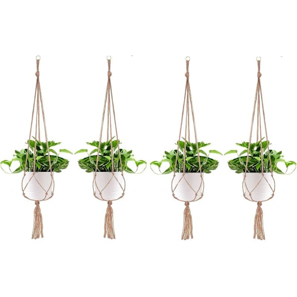 4-pack macramé krukhouders voor planten, hangende bloempot, plantenhanger, hangende decoratie voor huis, balkon, 4 touwpoten, 105 cm