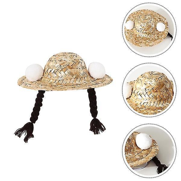 1 st halmflätad hatt för husdjur, flätad hattdekor, halmhatt för husdjur, sommarhattdekor