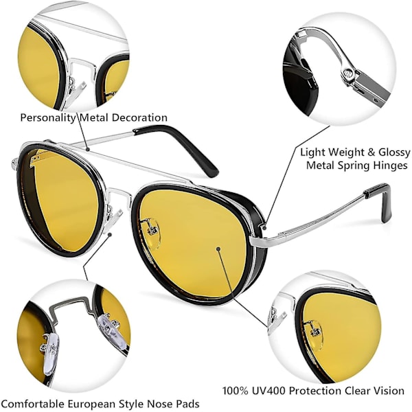 Solglasögon Runda Steampunk Dubbel Brygga Aviator Glasögon C