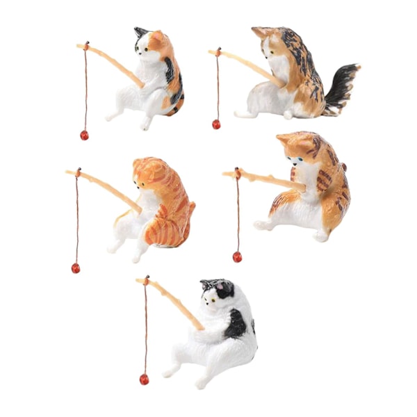 Cat Fishing Figurine Fish Tank Cat Decorations For Backyard Room Cafe Quantity 5