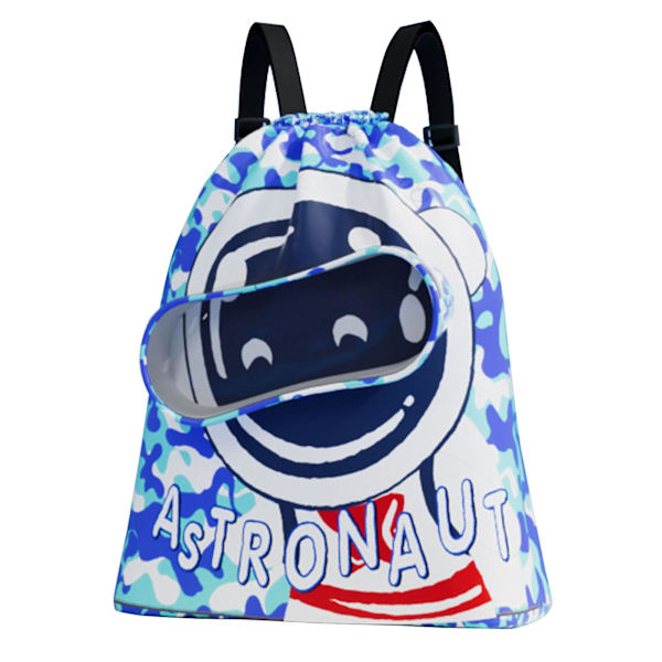 Vattentät barn dragsko simväska med torr våt separation - Liten Ocean Blue Spaceman Design