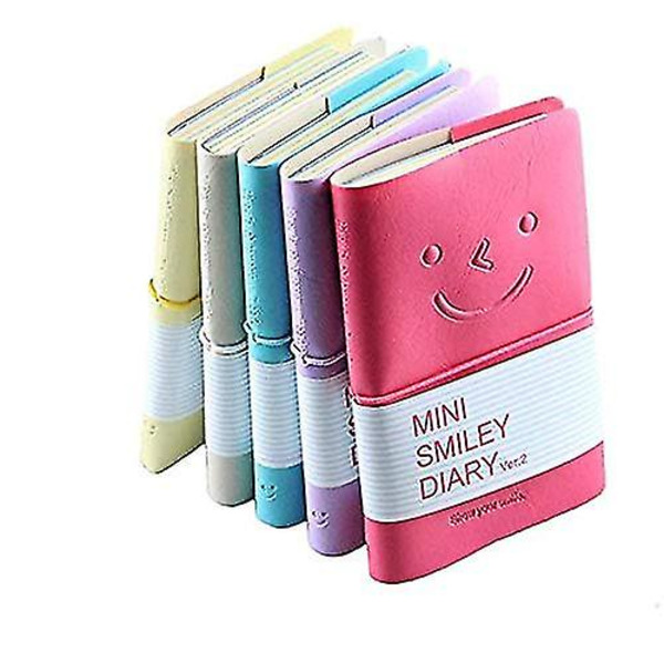 5 stk. Mini Smiley Notebook, Smile-design Dagbog/journal med elastikbånd, tilfældig farve