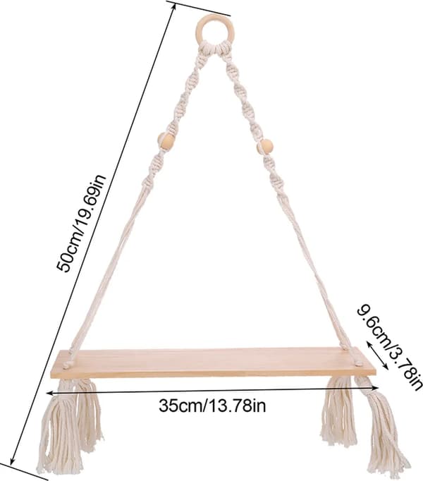 Boho vägg hylla, väggdekoration med tofsar träpärlor, väggmontering för sovrum, balkong