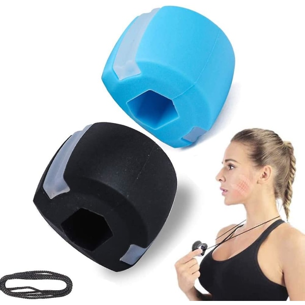 Jaw Exerciser Chew, Jawline Fitness Ball for øvelser Ansiktsmuskler, Nakke Toning Utstyr Facial Beauty Tool (svart blå)