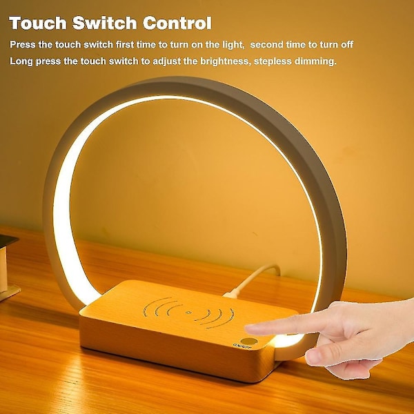 Nattbordslampe Trådløs Lader, 3W Bordlampe med Berøringslader med USB-port, LED-Skrivebordslampe, Mobil