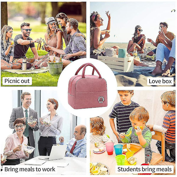 Isolerad lunchväska Termisk lunchväska Tote väskor Läckagesäker Vattentät För picknick Camping（Rose Red）