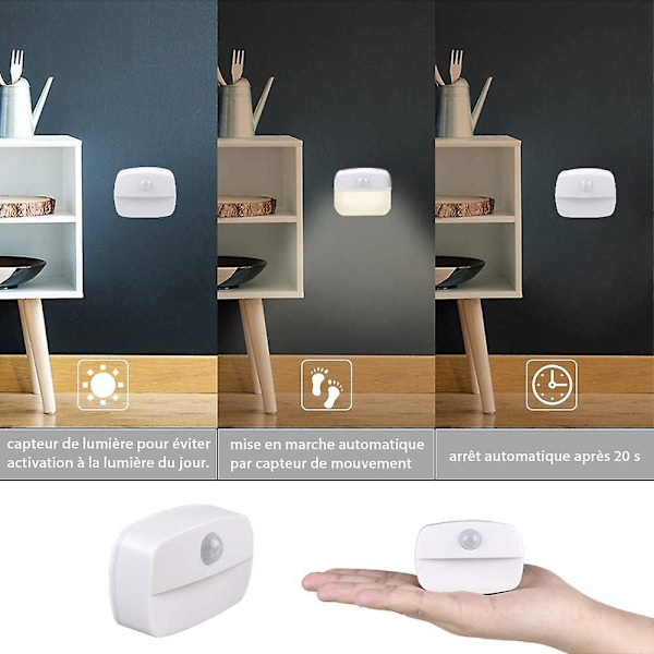 Automatisk LED-nattlampa [2-pack], självhäftande rörelsesensor väggmonterad nattlampa, väggmonterad nattlampa (varmvit)