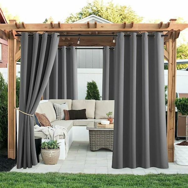 Gardinstång - Set med 2 Vattentäta Inomhus/Utomhus Mörkläggningsgardiner Trädgård Ögla B 132 x H 213cm Grå