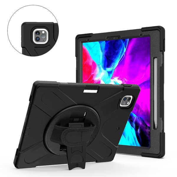 Pennholder-etui for iPad Pro 12,9 tommer med håndstropp, justerbart stativ, kamerabeskyttelse