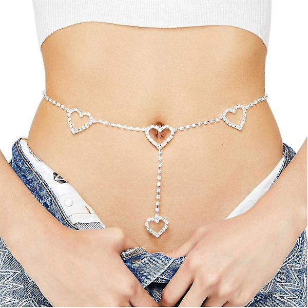 Rhinestone Body Chains Bælte Krystal Talje Kæder Hjerte Vedhæng Sommer Strand Talje Krop Smykker Festi