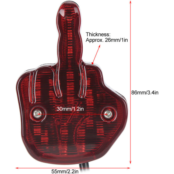 12V LED-bakljus för motorcykel, unikt bromsljus i form av ett långfinger, passar till Yamaha