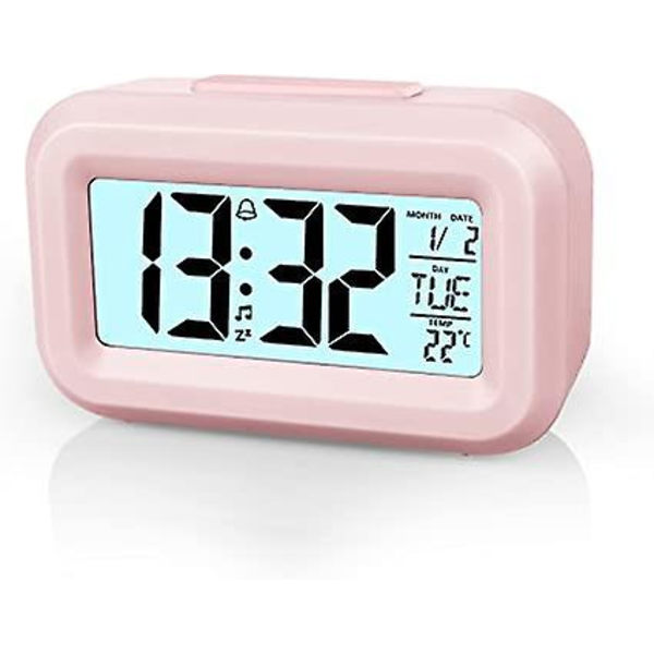 PinkDigital Alarmur, Sengelampe, LED-Displayure med Justerbar Snooze 12/24Hr, Temperatur, Dato, Timer, Lysstyring Bærbare Alarmure til Soveværelset
