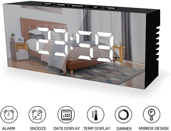 Led Digital Elektronisk Väckarklocka Student Spegel Väckarklocka（Svart)