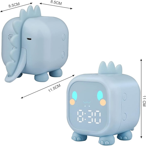 Blå barnas alarmklokke jenter gutter dinosaur lys opp digital barnas alarmklokke lampe nattlys dag natt barn barnehage alarmklokke Volu