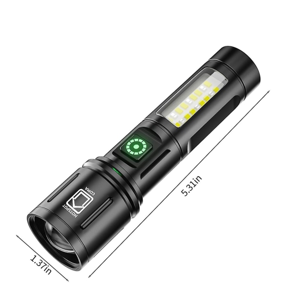 Uppladdningsbar LED-ficklampa med hög lumen, superljus långstrålande stråle, hög effekt ficklampa, zoombar för nödsituationer camping vandring（A）