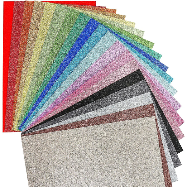 Flerfärgat glitterpapper för hantverk, A4 20 ark glitterkartong för hantverk och skapande