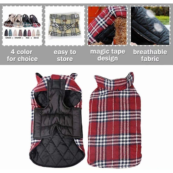 Hundejakke Hundejakke til små hunder, polstret dun dobbeltsidig design vest regnfrakk, rød, XL (bryst: 60-74 cm, rygg: 42 cm) (XL, rød)