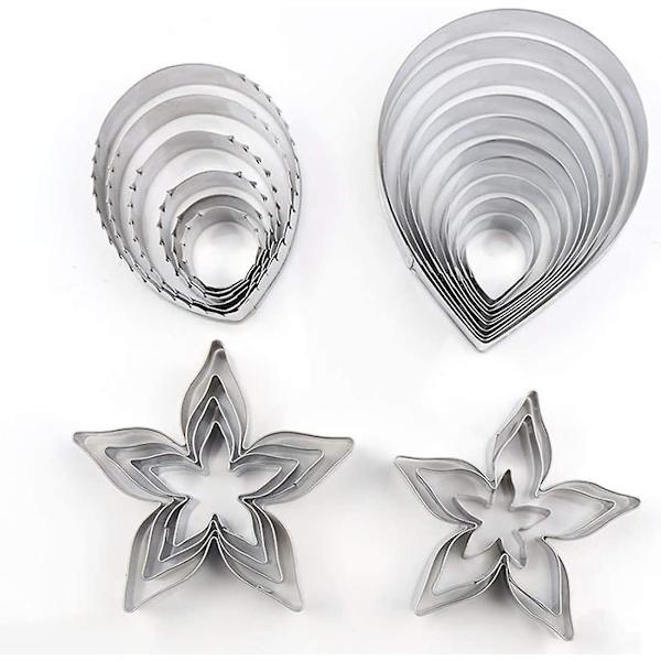 21 stk kakeform i aluminium, blomsterform og roseform