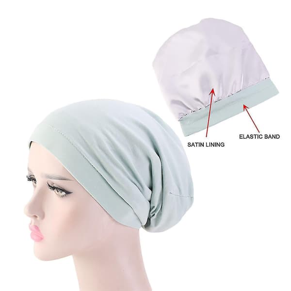Damer Mode Stretch Blød Justerbar Satin Hætte Med Bred Foring