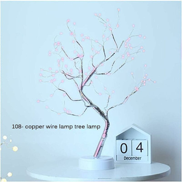 LED-trädlampa, LED USB 3D-bordslampa med nätadapter för semesterhem, sovrum, barnrum, rosa