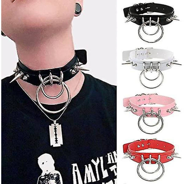 Dame Halskjede Choker, PU Lær, Dame Punk Rock Stud Halskjede