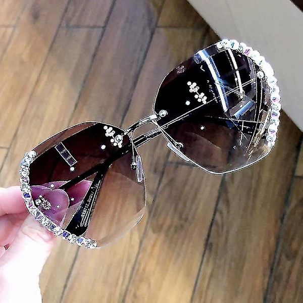 Moderigtige Oversized Rimless Solbriller, Diamond Solbriller (Blå)