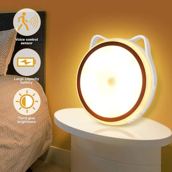 Led Børne Natlys Med Bevægelsessensor & Lyssensor, Usb Genopladelig Selvklæbende Væg Natlampe Til Stue, Badeværelse, Gang600mah