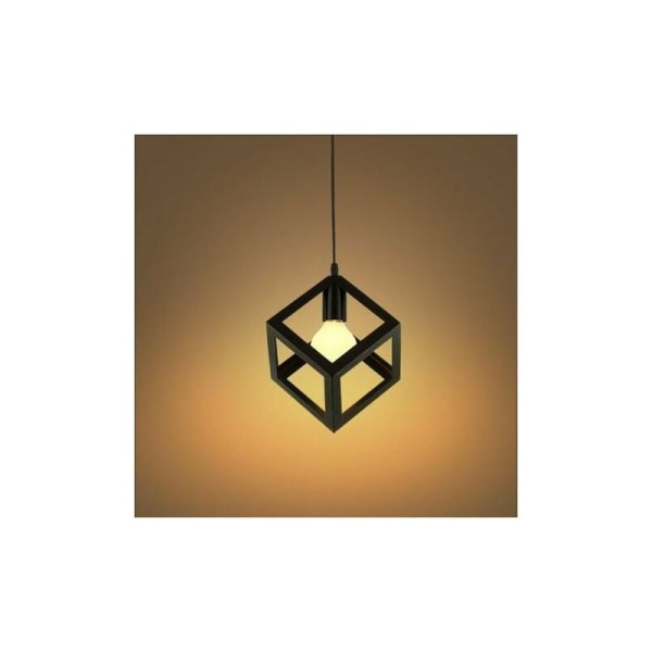 Cham Pendelljus Cube E27 Svart Taklampa Ljuskrona Skärm med Sockel Belysningsarmatur för vardagsrum Kök Bar