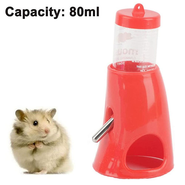 Pieni lemmikkieläinten hamsterin piilopaikka Juoma-automaatti 2-in-1 Vesi pullo Pohjan kanssa Hut käyttää pienissä eläimissä PBA Vapaa（80ml,Punainen)
