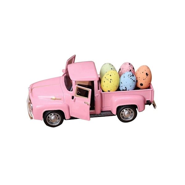 Pink Easter Car With 5 Eggs Holiday Spring Decor For Festival Outdoor Home