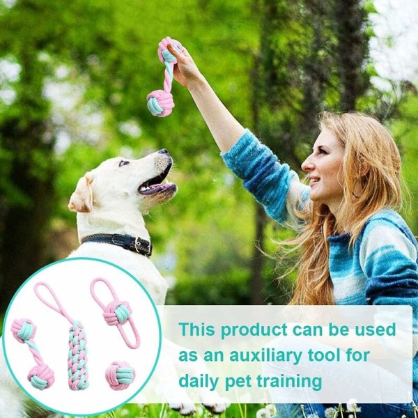Hundleksaker Set med 4 Hundleksakskoppel Set Tuggleksaker för hundar gjorda av naturlig bomull Giftfri och luktfri interaktiv leksak