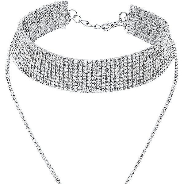 2 stk. Rhinestone Tassel Choker Halskæde Multilayer Bred Krave Halskæde Tassel Kæde Halskæde til Kvinder Piger