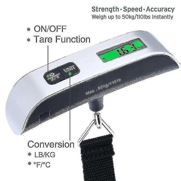Bärbar digital bagagevåg 110lb/50kg, temperatursensor, LCD-display
