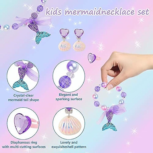 Sjöjungfru Halsband Armband Örhänge Set Barn Liten Sjöjungfru Flicka Prinsessa Lek Sjöjungfru Fest Kostym Dekoration Present Sjöjungfru Tillbehör