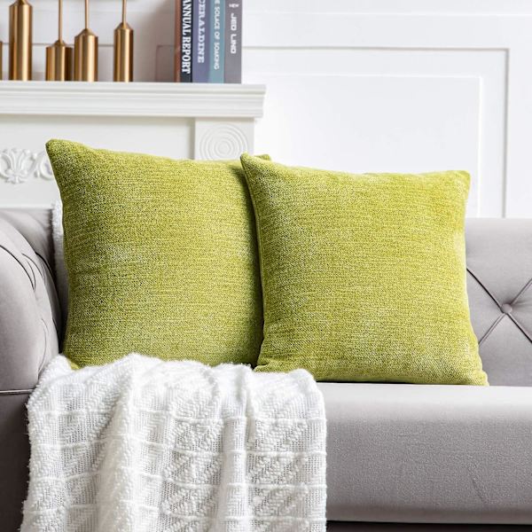 Chartruse Green Putetrekk 18x18 Tommers 2-pak Bondegård Landlig Stil Dekorativ Putetrekk Kvadratisk Pudetrekk for Hjem Sofa Dekor