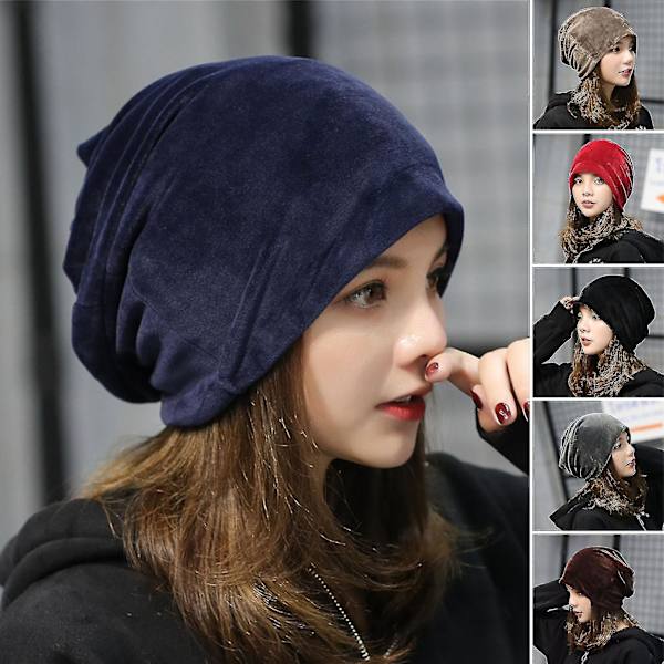 Dam Beanie Mössa Elastisk Mjuk Enfärgad Baggy Slouchy Håll Varm Ingen Brätte Plysch Dam Vinter Beanie Modeaccessoarer（Svart）