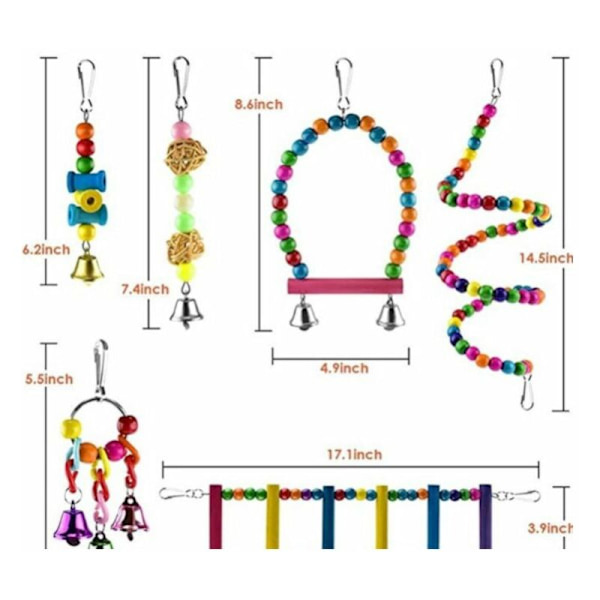 Kombination papegojaleksak set 6 stycken fågel leksak set
