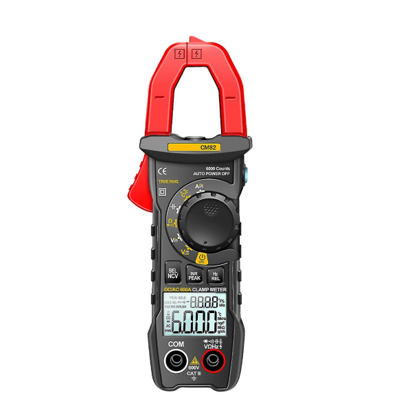 Klemmemeter Auto Range Multimeter 600a AC/for DC Strøm 600v AC/for DC Spenning（Svart）