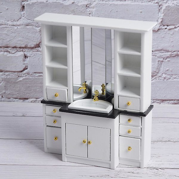 1/12 Dockhus Mini Handfatsskåp Miniatyr Möbler för Badrum Kök Dekoration Vit