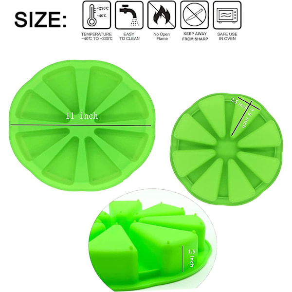 2 stk. silikone kagesconeform, trekant 8 hulrum pizzakageform, indvendig diameter 4 tommer kageform diy køkken bageforme (grøn)