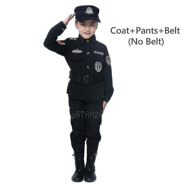 2022 Barn Polis Uniform Poliser Cosplay Dräkt Special Army Militär Uniform Halloween Performance Kläder Set Utomhus Färg 1 Höjd 130CM